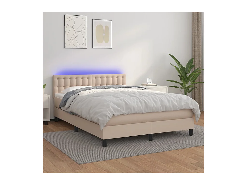 Sommier à lattes de lit avec matelas LED Cappuccino 140x190 cm