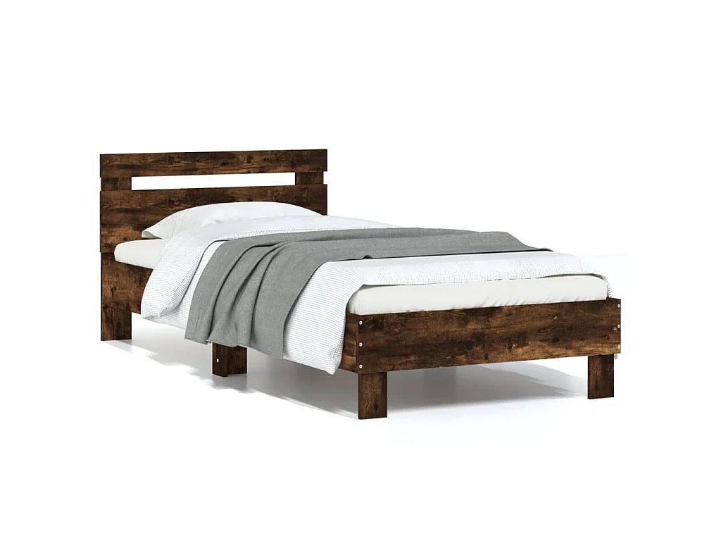 Bedframe met hoofdeinde bewerkt hout gerookt eiken 90x200 cm