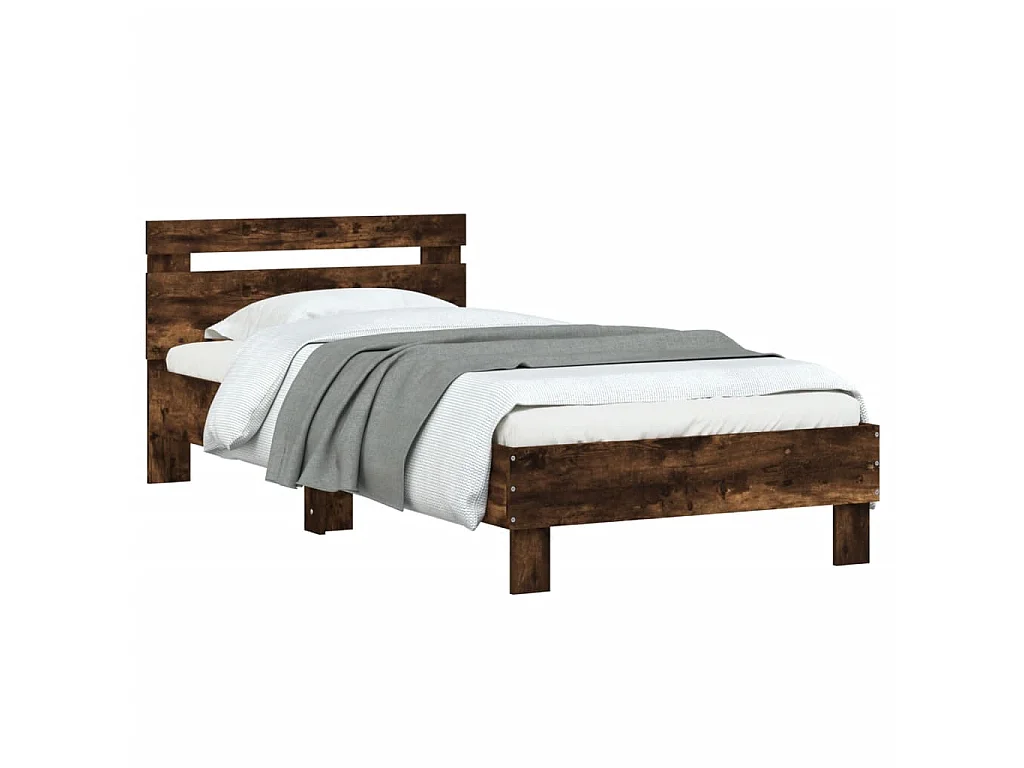 Bedframe met hoofdeinde bewerkt hout gerookt eiken 90x200 cm