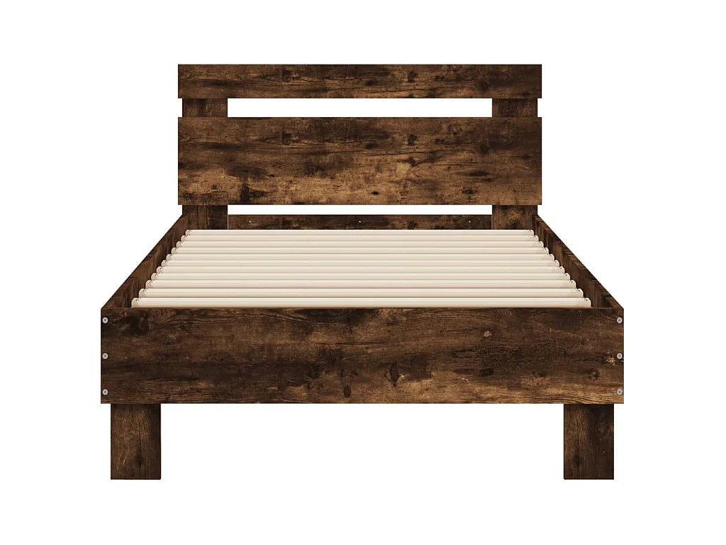 Bedframe met hoofdeinde bewerkt hout gerookt eiken 90x200 cm
