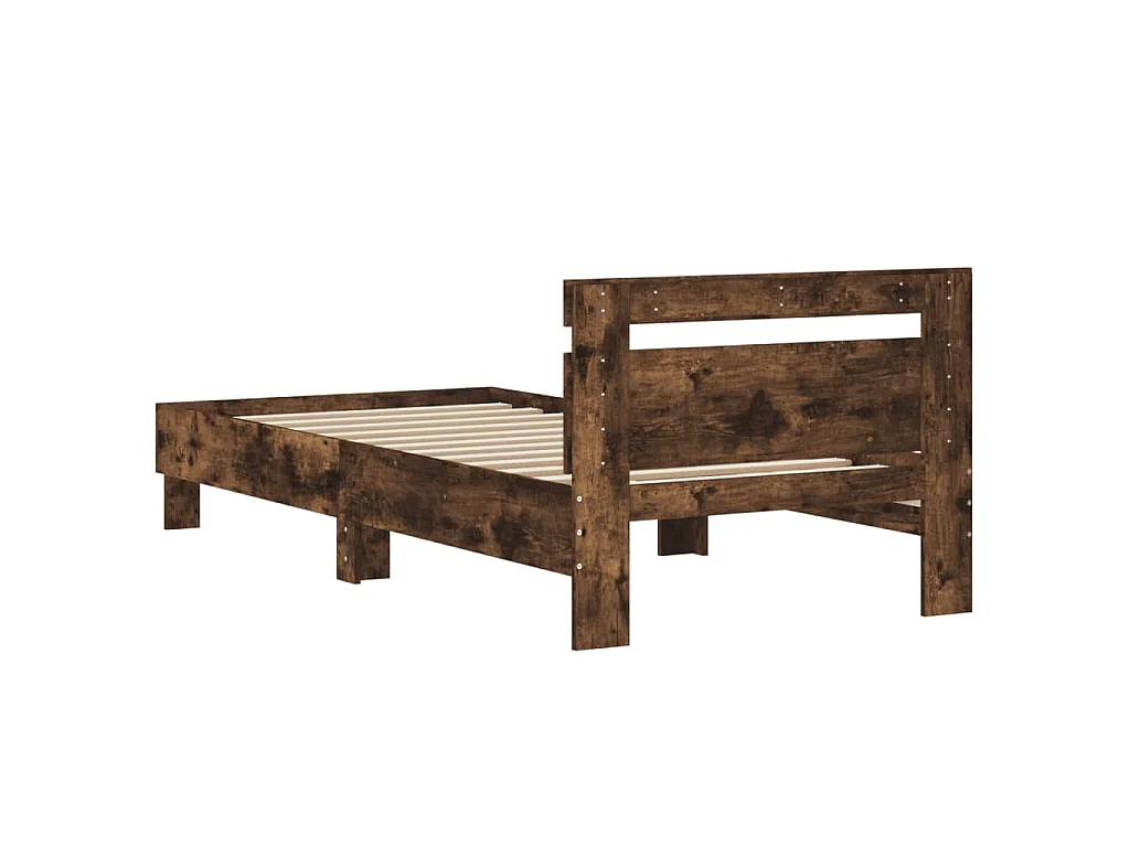 Bedframe met hoofdeinde bewerkt hout gerookt eiken 90x200 cm