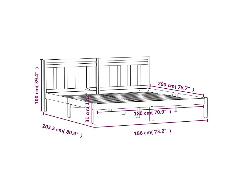 Cadre de lit sans matelas bois massif