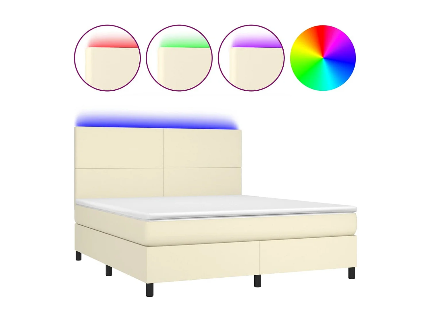 Cama box spring colchón y LED cuero sintético crema 180x200 cm
