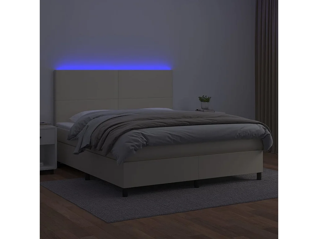 Cama box spring colchón y LED cuero sintético crema 180x200 cm