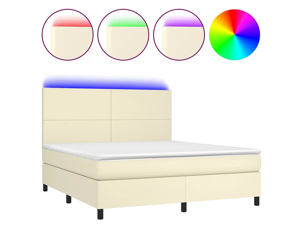 Boxspringbett mit Matratze & LED Creme 180x200 cm Kunstleder