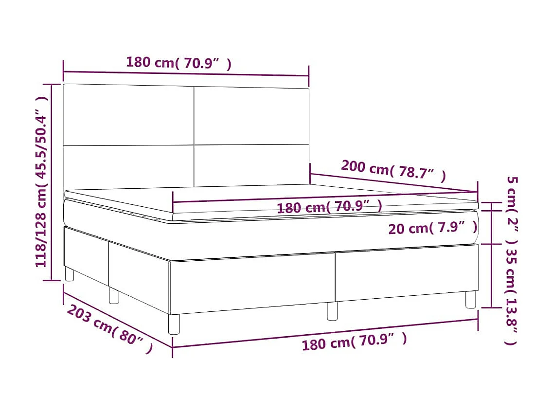 Boxspringbett mit Matratze & LED Creme 180x200 cm Kunstleder