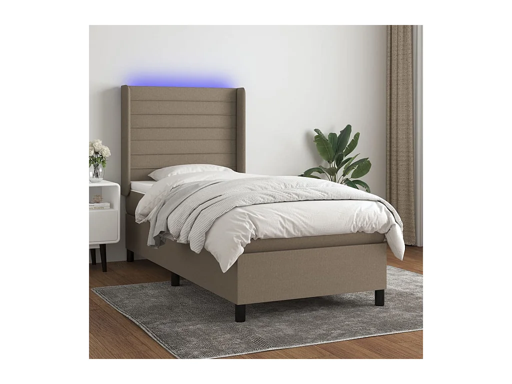 Sommier à lattes de lit matelas et LED Taupe 90x190 cm Tissu