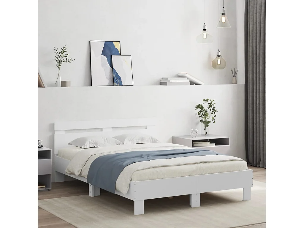 Giroletto con Testiera Bianco 135x190 cm in Legno Multistrato
