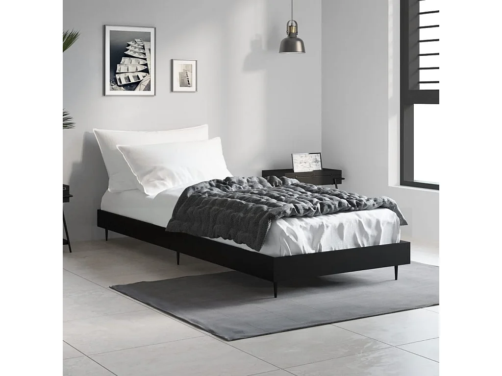 Bedframe bewerkt hout zwart 75x190 cm