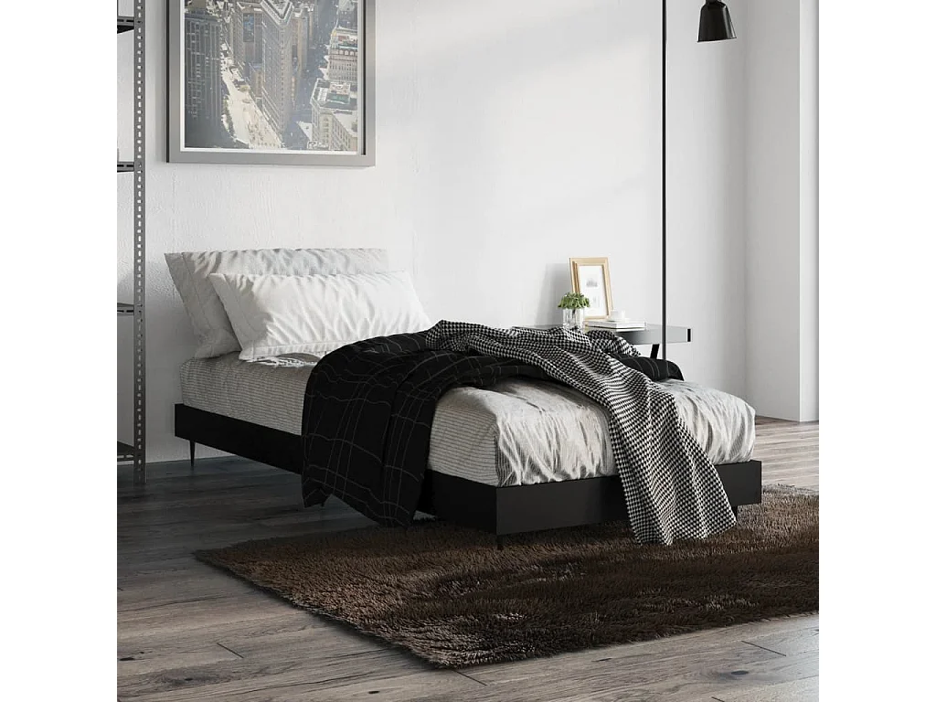 Bedframe bewerkt hout zwart 75x190 cm