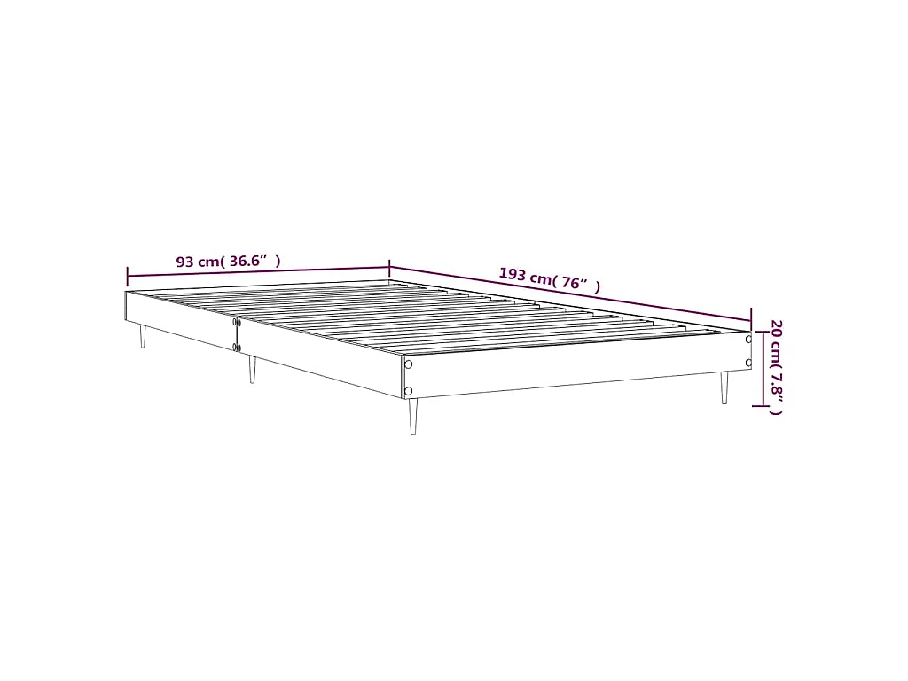 Cadre de lit sans matelas gris béton 90x190 cm