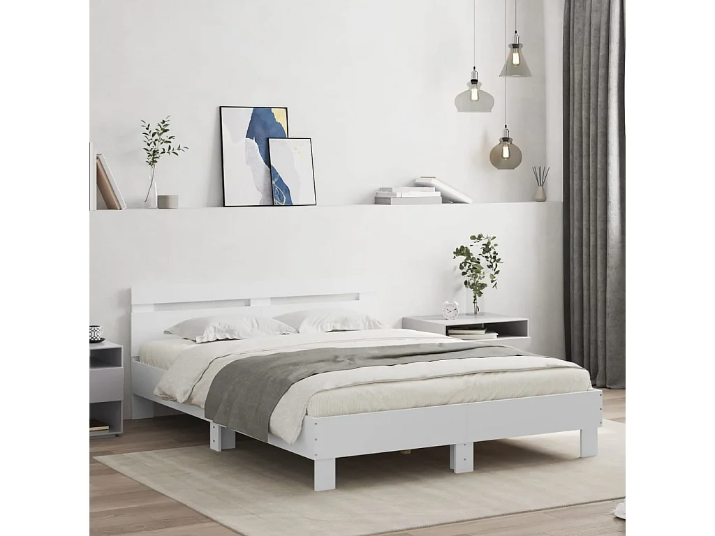 Cadre de lit avec LED sans matelas blanc 140x200 cm