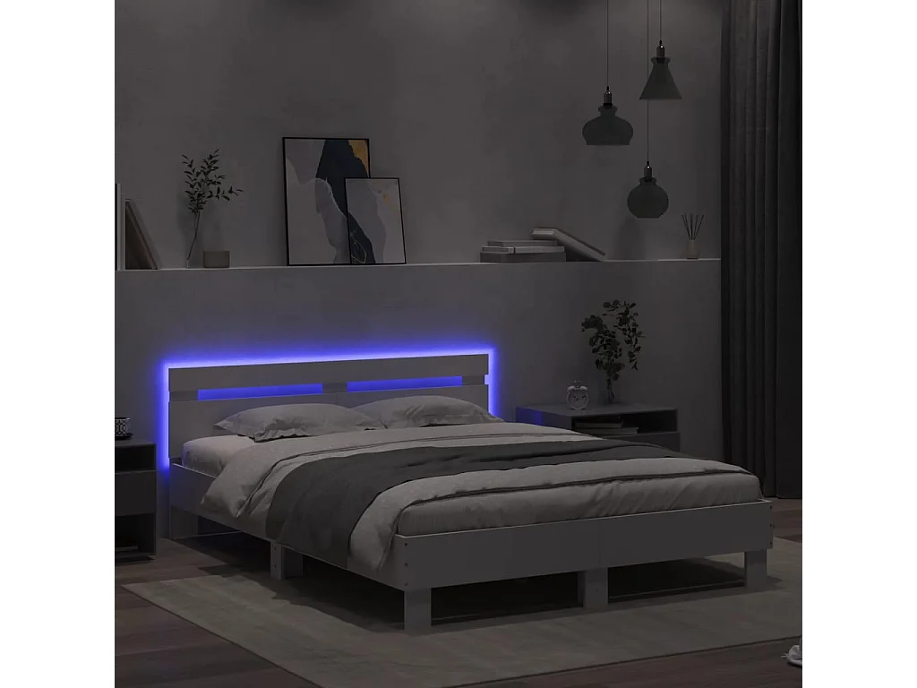 Cadre de lit avec LED sans matelas blanc 140x200 cm