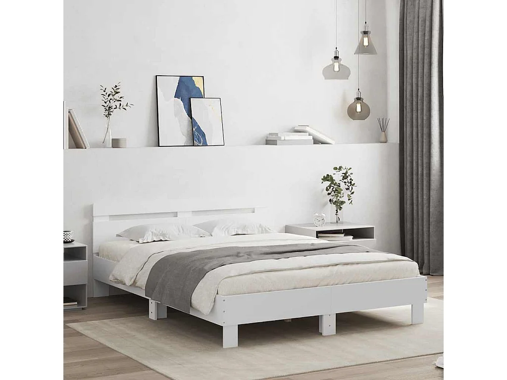 Cadre de lit avec LED sans matelas blanc 140x200 cm