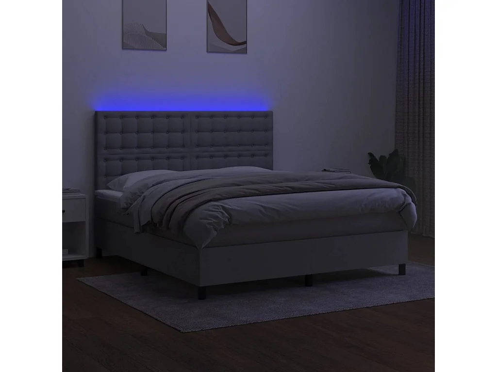 Cama box spring c/ colchão e LED 160x200 cm tecido cinza-claro