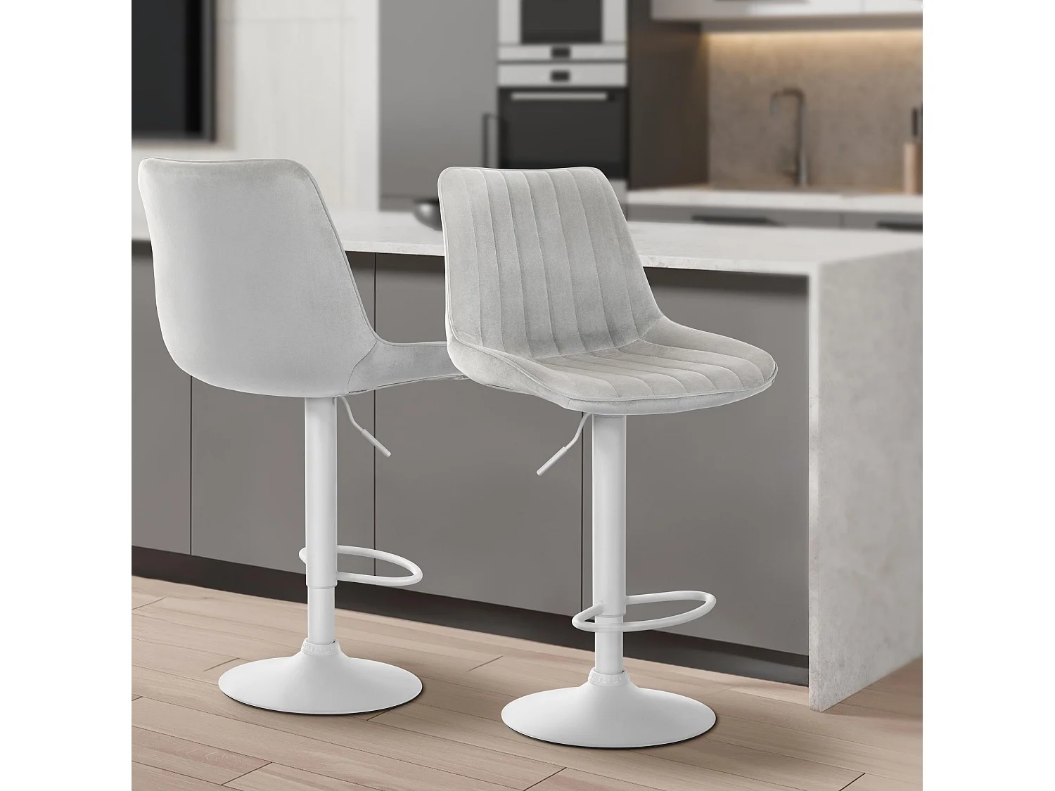 Tabouret de bar - Velours & Blanc - Gris - Toni