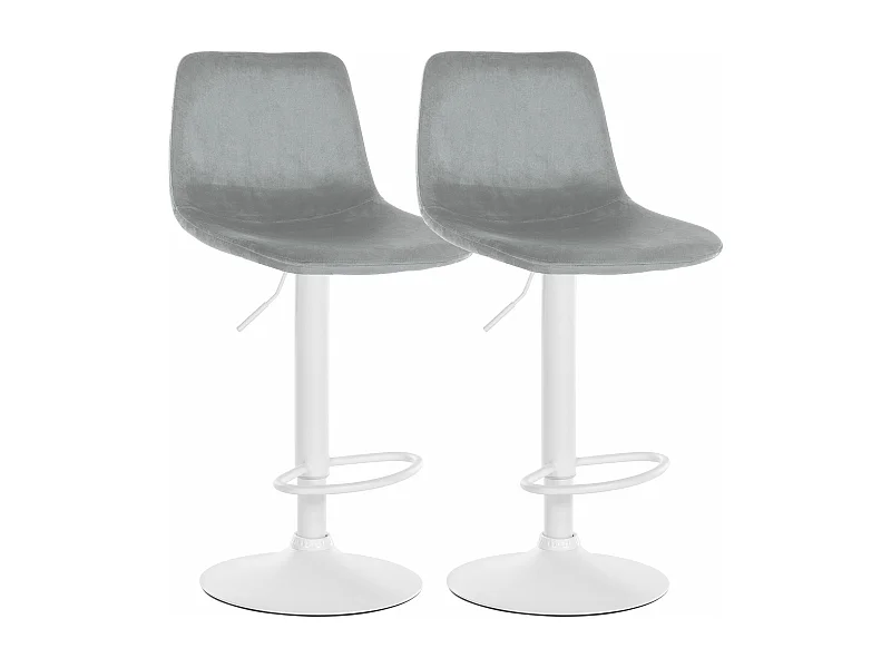 Lot de 2  Tabouret de bar - Velours & Métal blanc mat - Gris - Divo