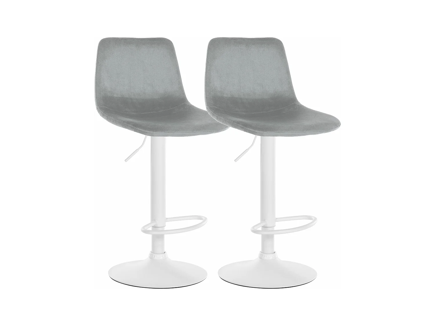 Lot de 2  Tabouret de bar - Velours & Métal blanc mat - Gris - Divo