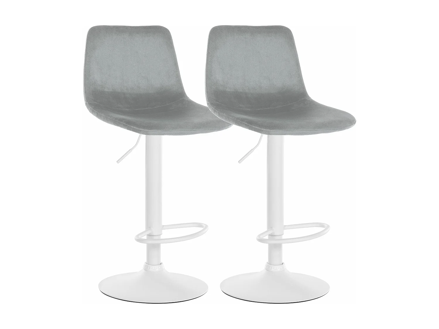 Lot de 2  Tabouret de bar - Velours & Métal blanc mat - Gris - Divo