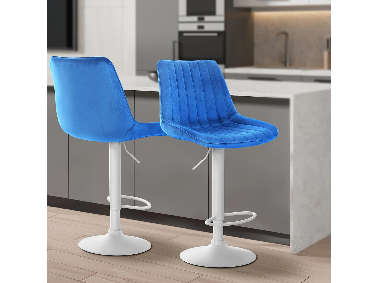 Barkruk - Fluweel & wit - blauw - Toni