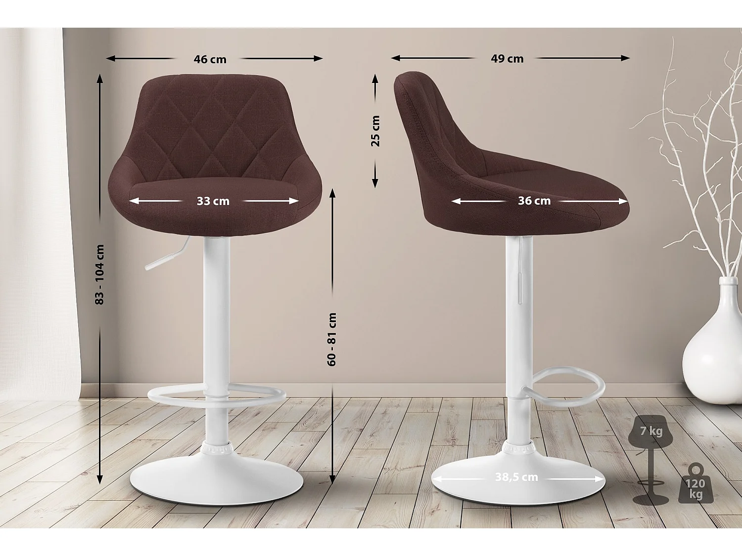 Tabouret de bar - Tissu & Blanc - Marron - Lazio