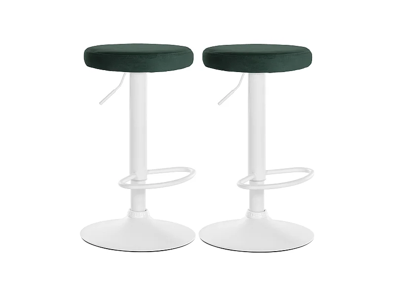 Lot de 2  Tabouret de bar - Velours & Métal blanc mat - Vert - Ponte