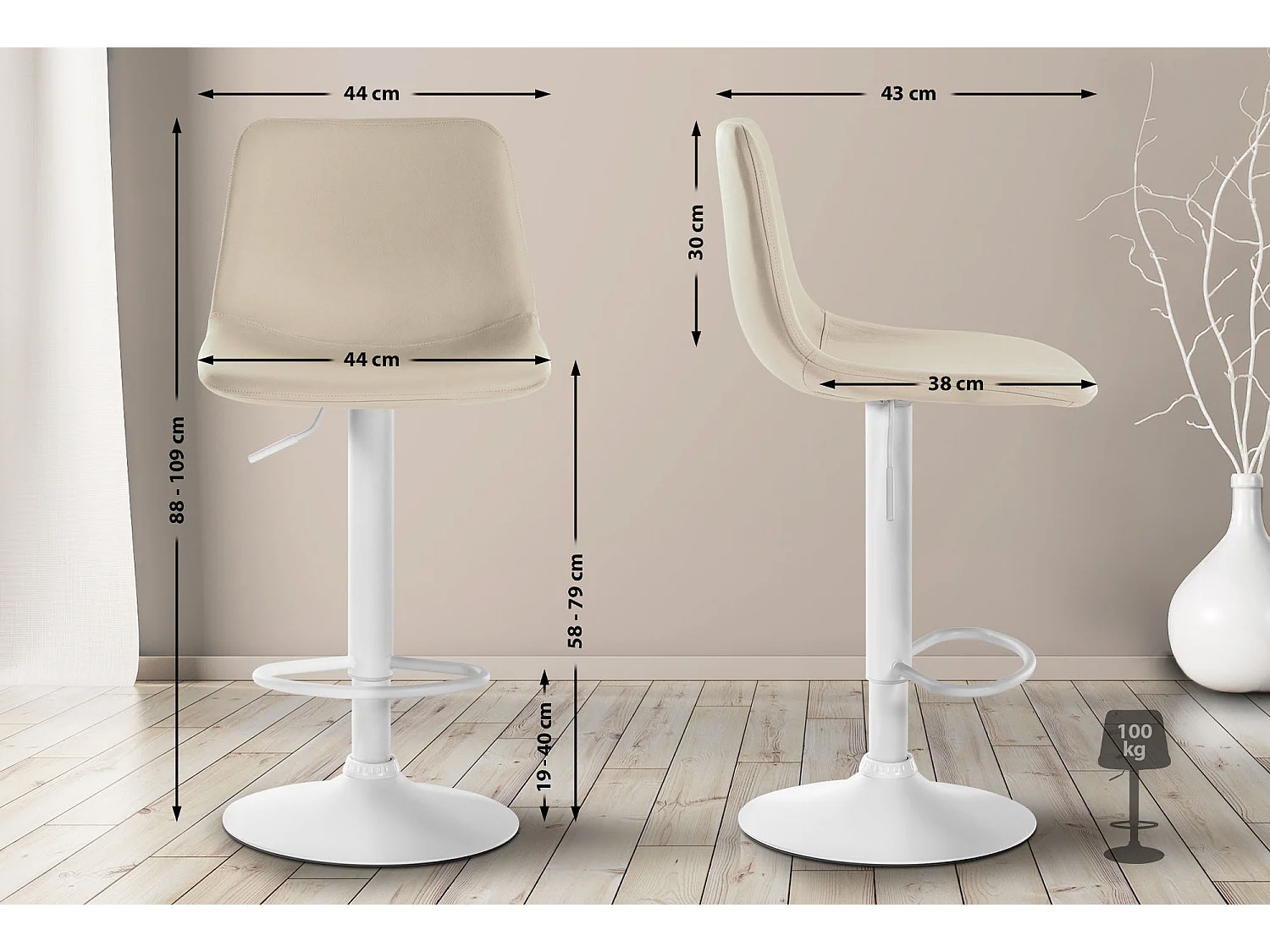 Barkruk - Kunstleer & Metaal - creme - Divo