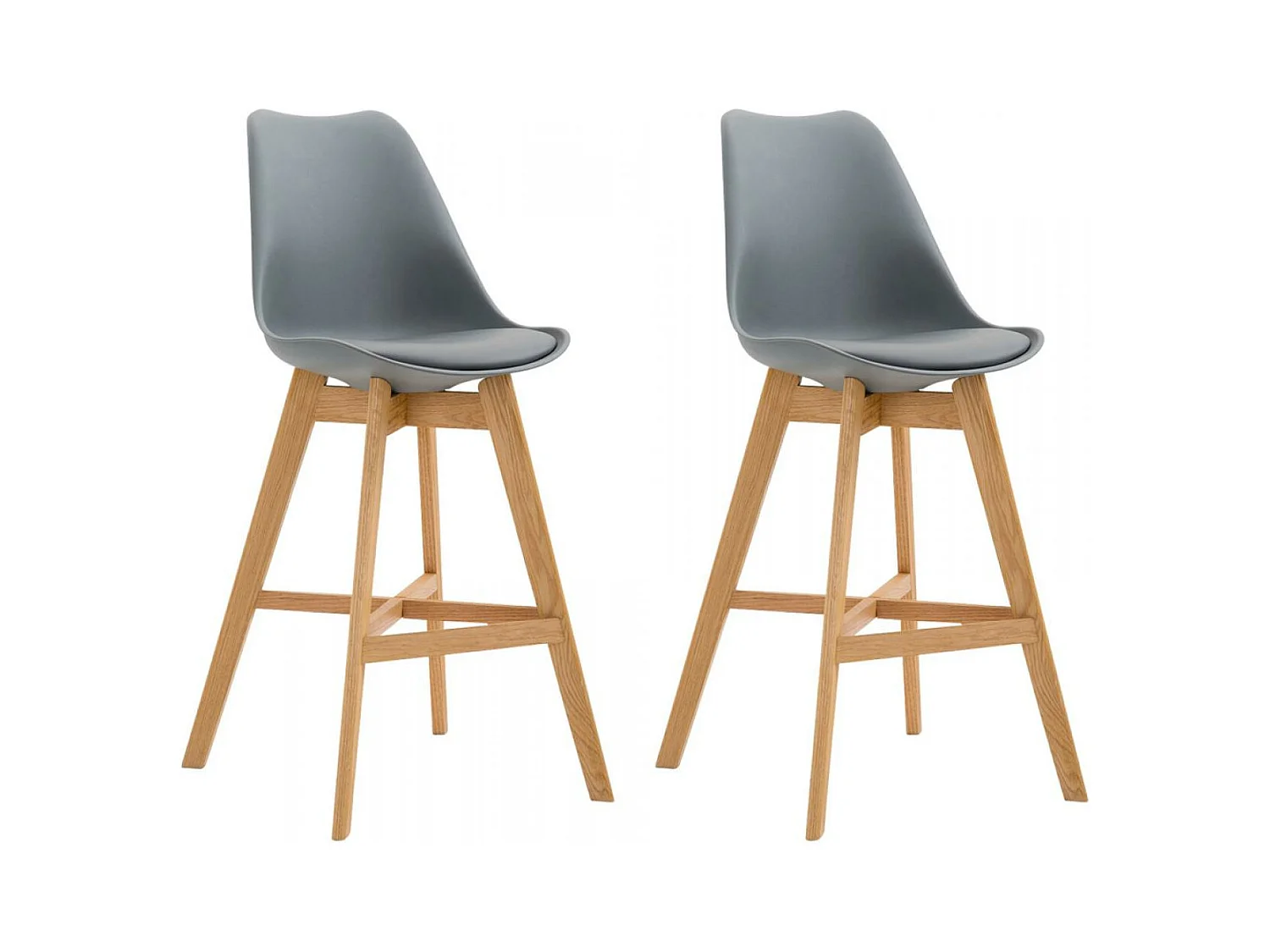 Lot de 2  Tabouret de bar - Plastique & Bois - Gris - Cannes