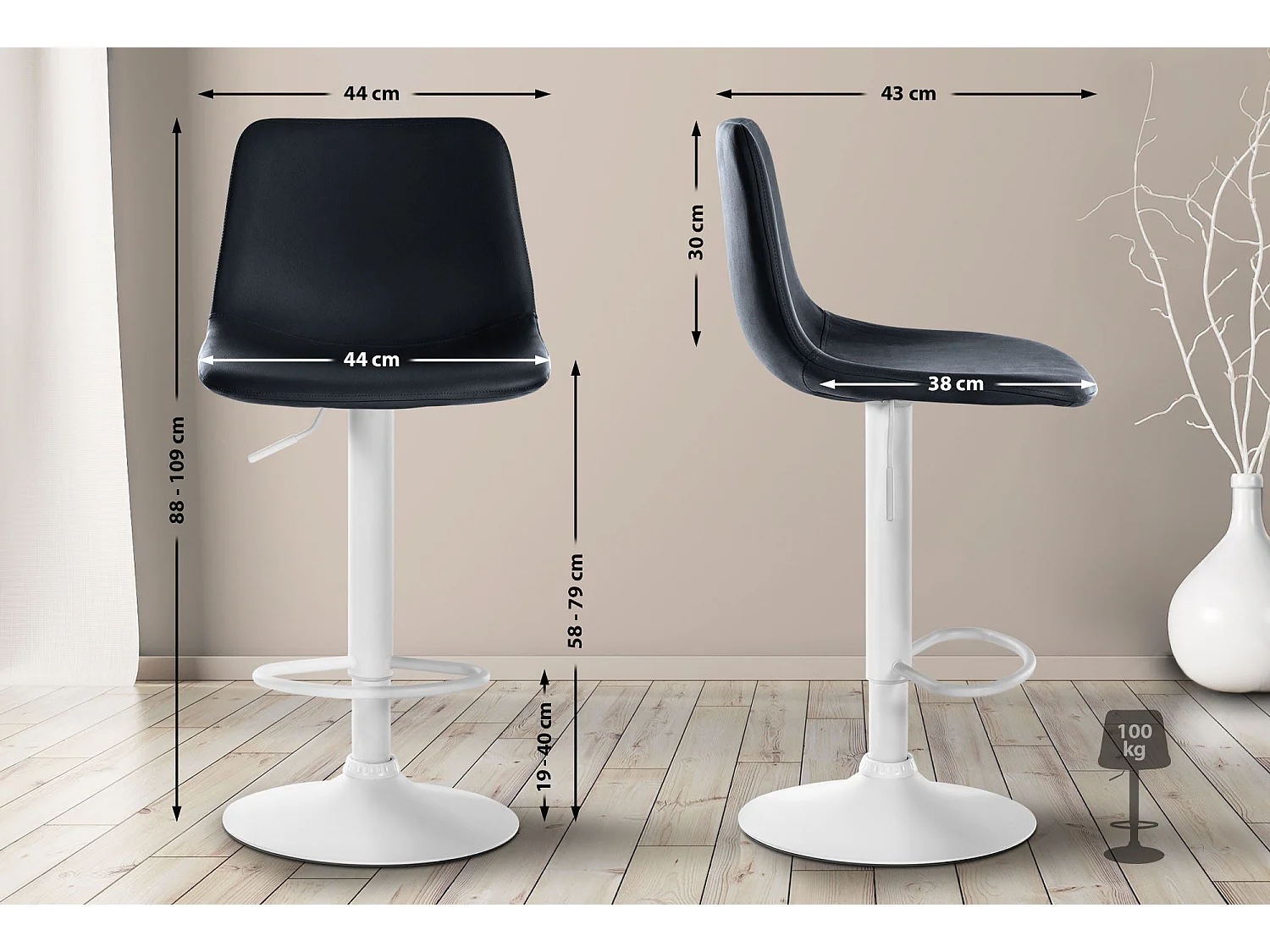 Tabouret de bar - Similicuir & Métal - Noir - Divo