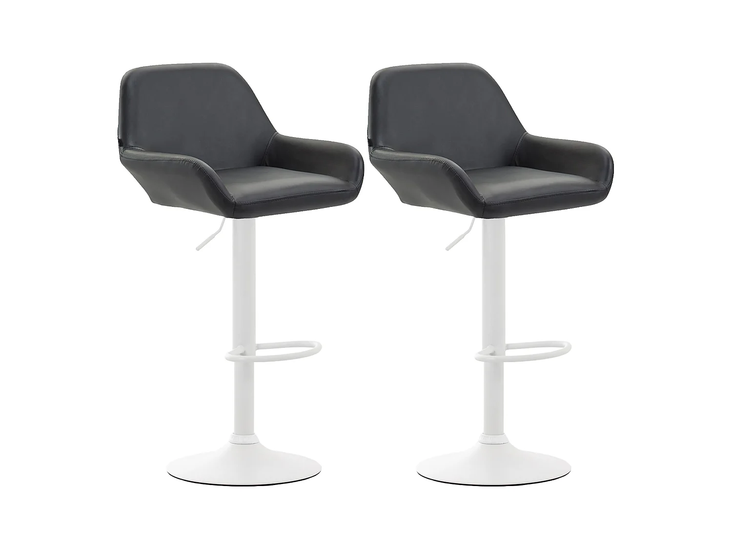Lot de 2  Tabouret de bar - Similicuir (PVC) & Métal noir mat - Noir - Braga