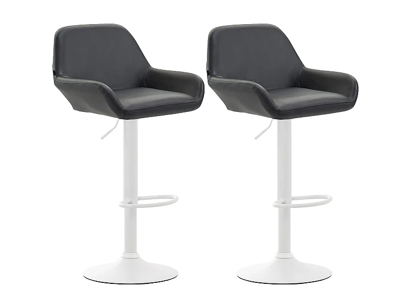 Lot de 2  Tabouret de bar - Similicuir (PVC) & Métal noir mat - Noir - Braga