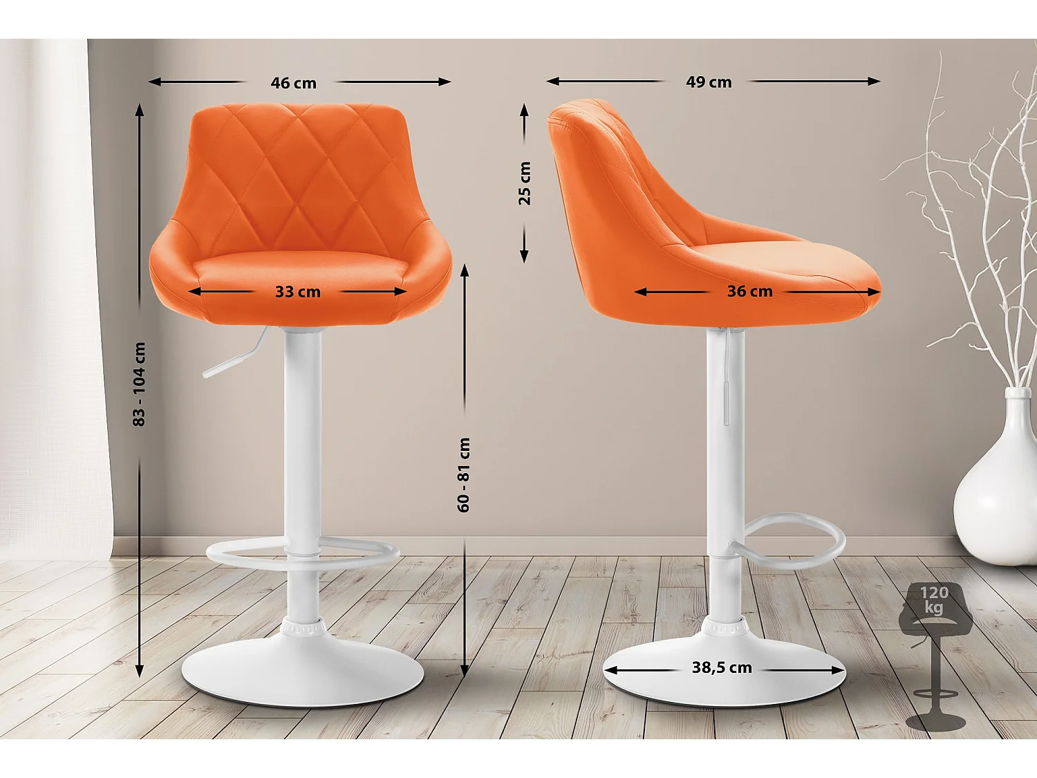 Barkruk - Kunstleer & wit - oranje - Lazio