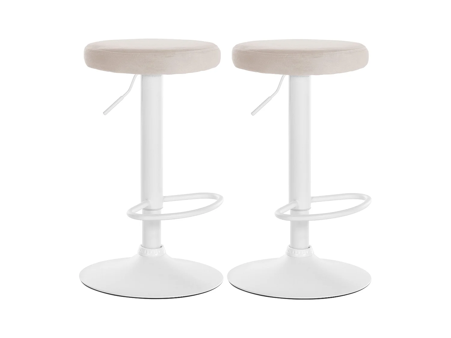 Lot de 2  Tabouret de bar - Velours & Métal blanc mat - Crème - Ponte