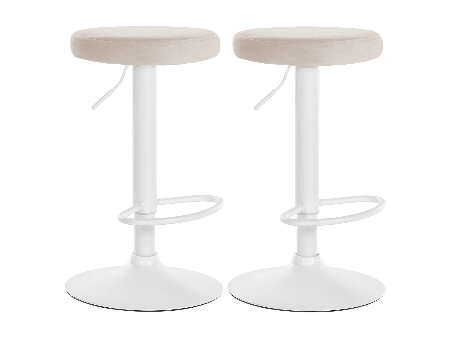 Lot de 2  Tabouret de bar - Velours & Métal blanc mat - Crème - Ponte