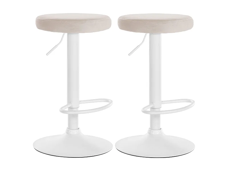 Lot de 2  Tabouret de bar - Velours & Métal blanc mat - Crème - Ponte