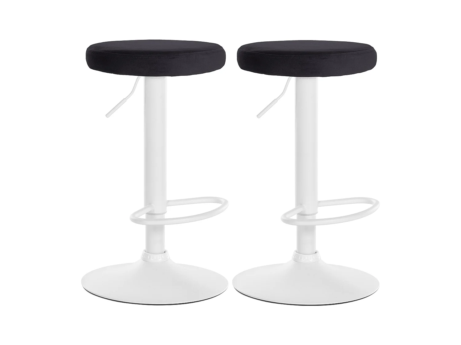Lot de 2  Tabouret de bar - Velours & Métal blanc mat - Noir - Ponte