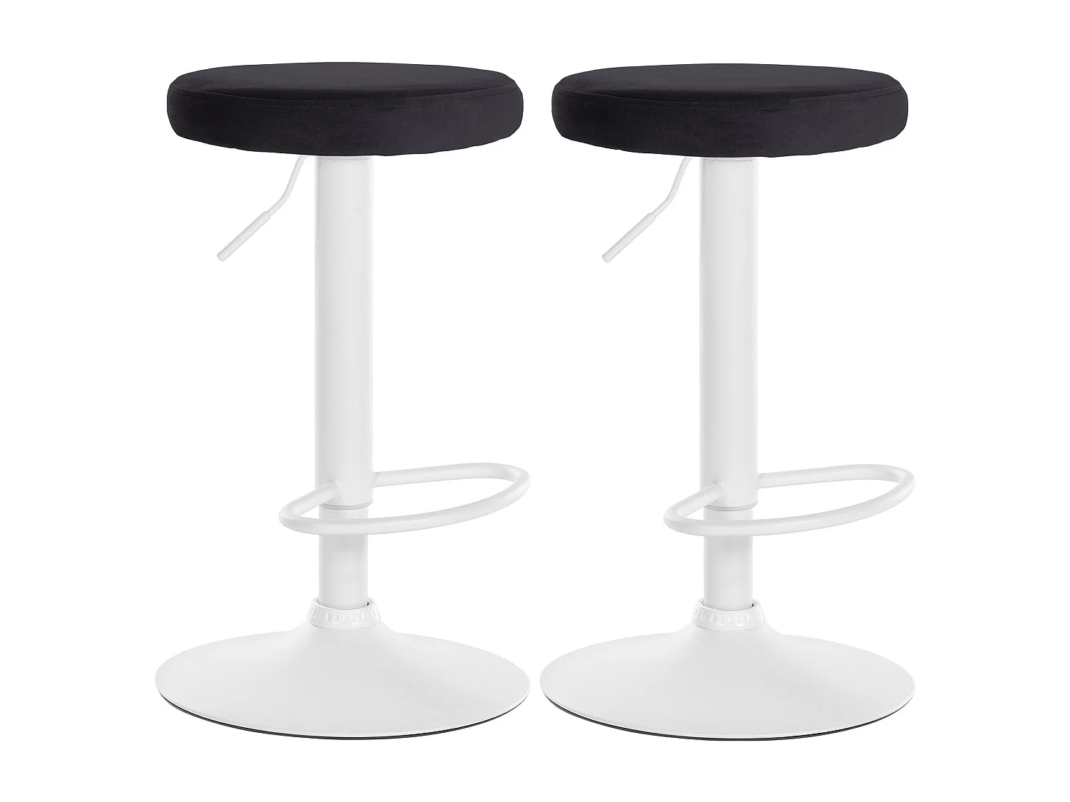 Lot de 2  Tabouret de bar - Velours & Métal blanc mat - Noir - Ponte