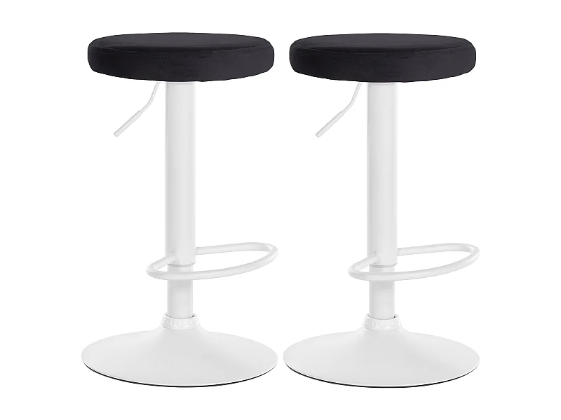 Lot de 2  Tabouret de bar - Velours & Métal blanc mat - Noir - Ponte