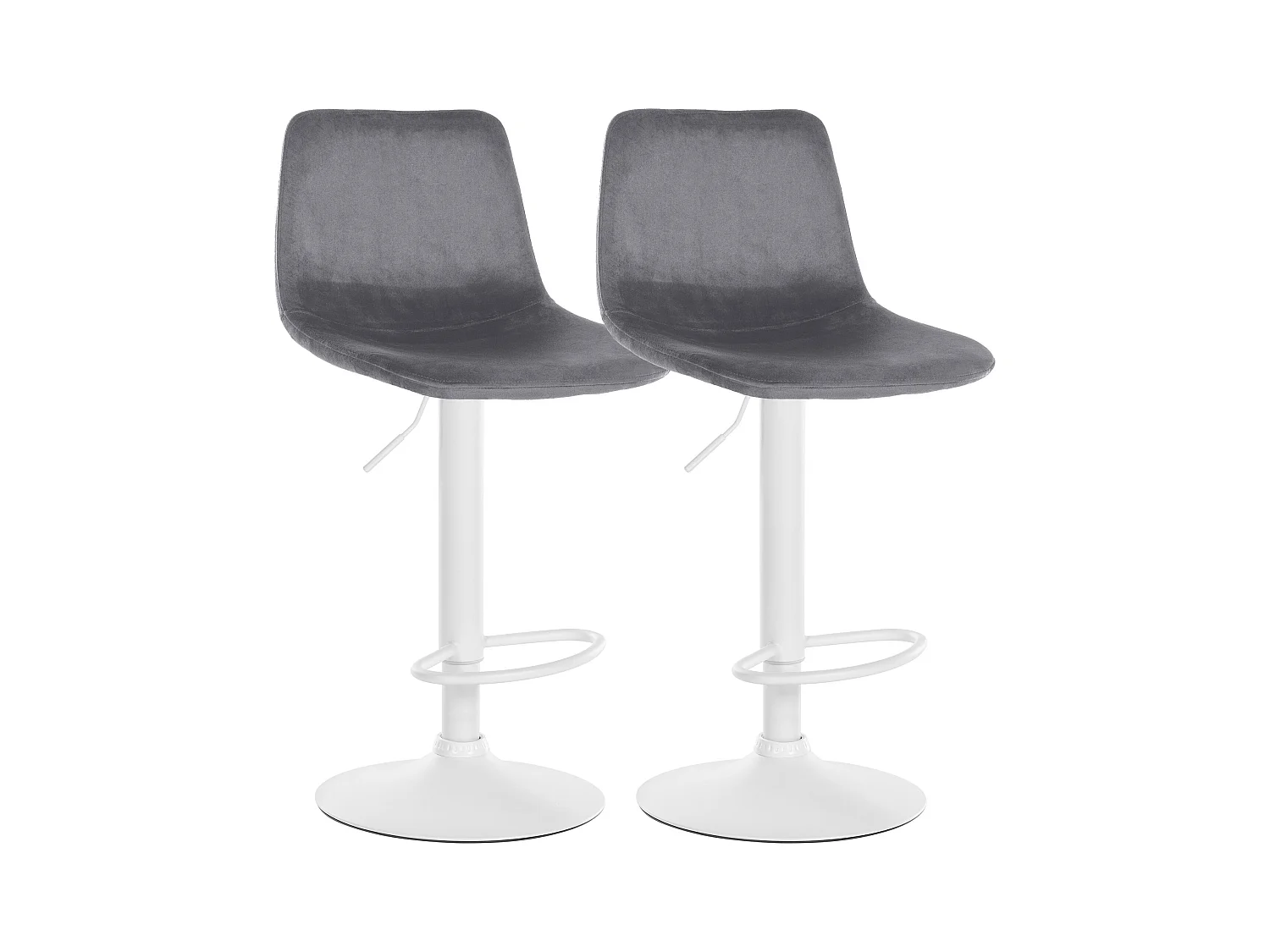Lot de 2  Tabouret de bar - Velours & Métal blanc mat - Gris foncé - Divo