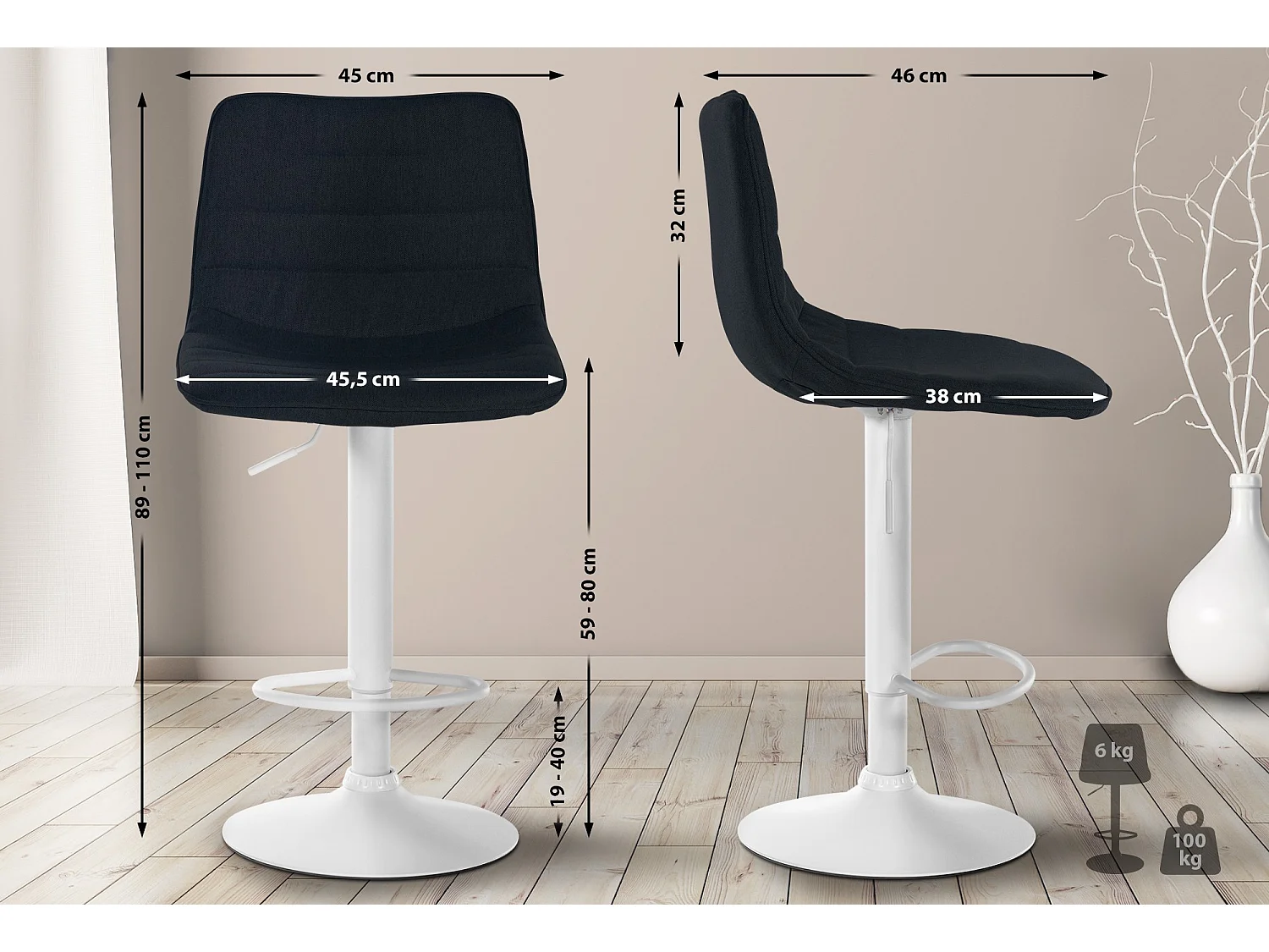 Barhocker - Stoff & Metall - schwarz - Lex