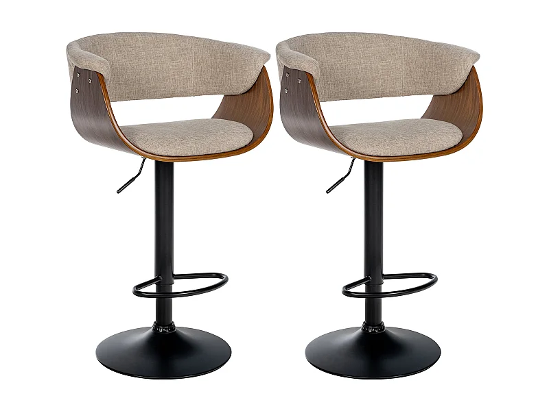 Lot de 2  Tabouret de bar - Tissu - Noyer / Crème - Vestal