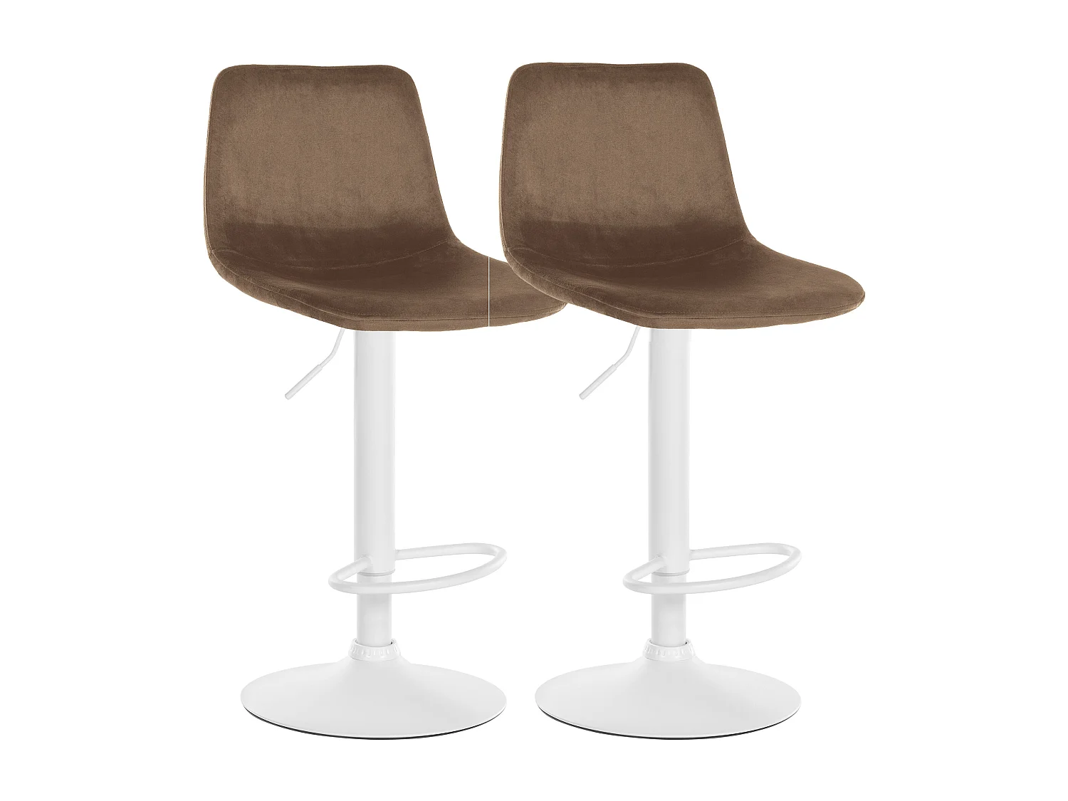 Lot de 2  Tabouret de bar - Velours & Métal blanc mat - Marron - Divo