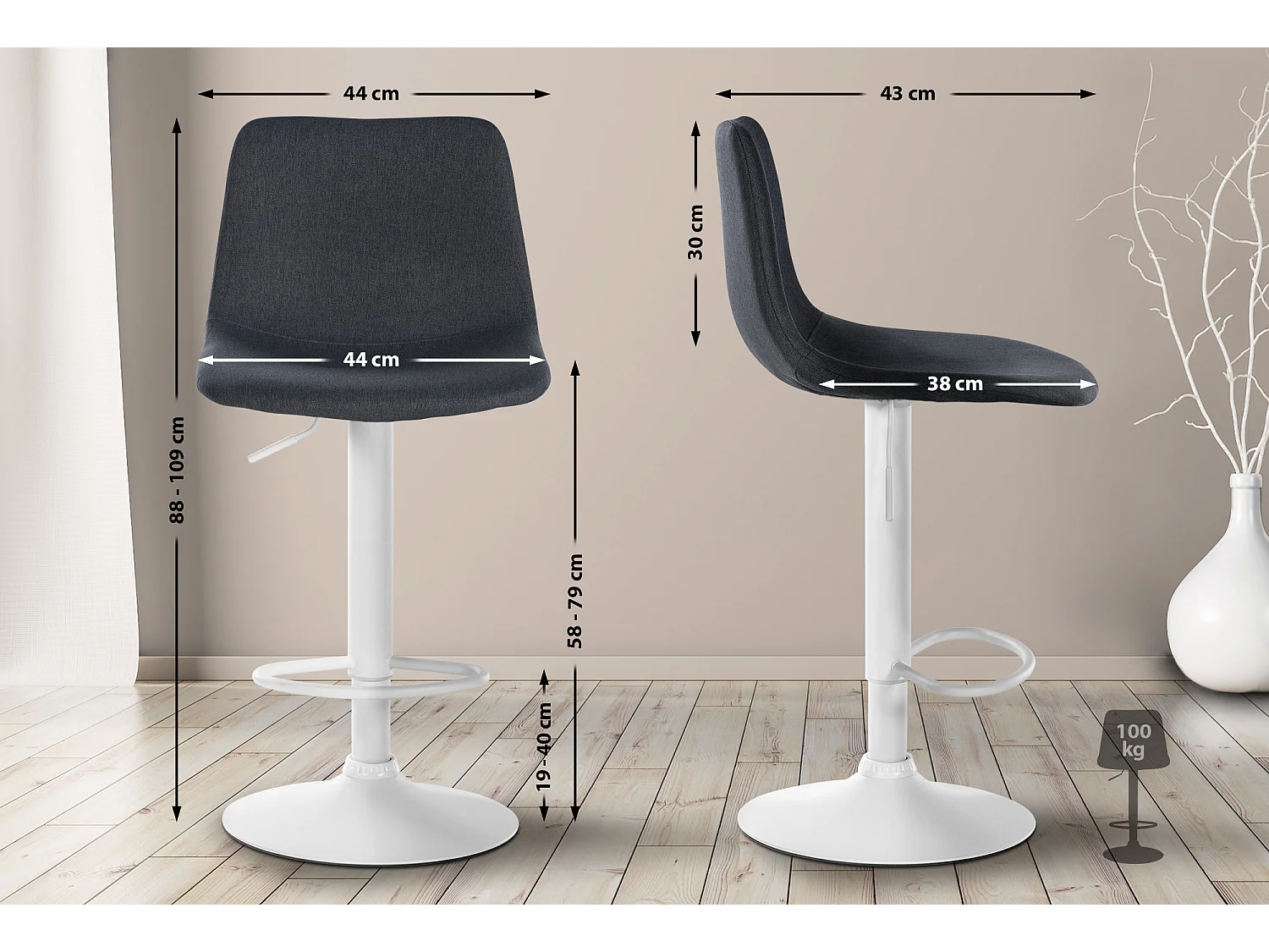 Tabouret de bar - Tissu & Métal - Gris foncé - Divo