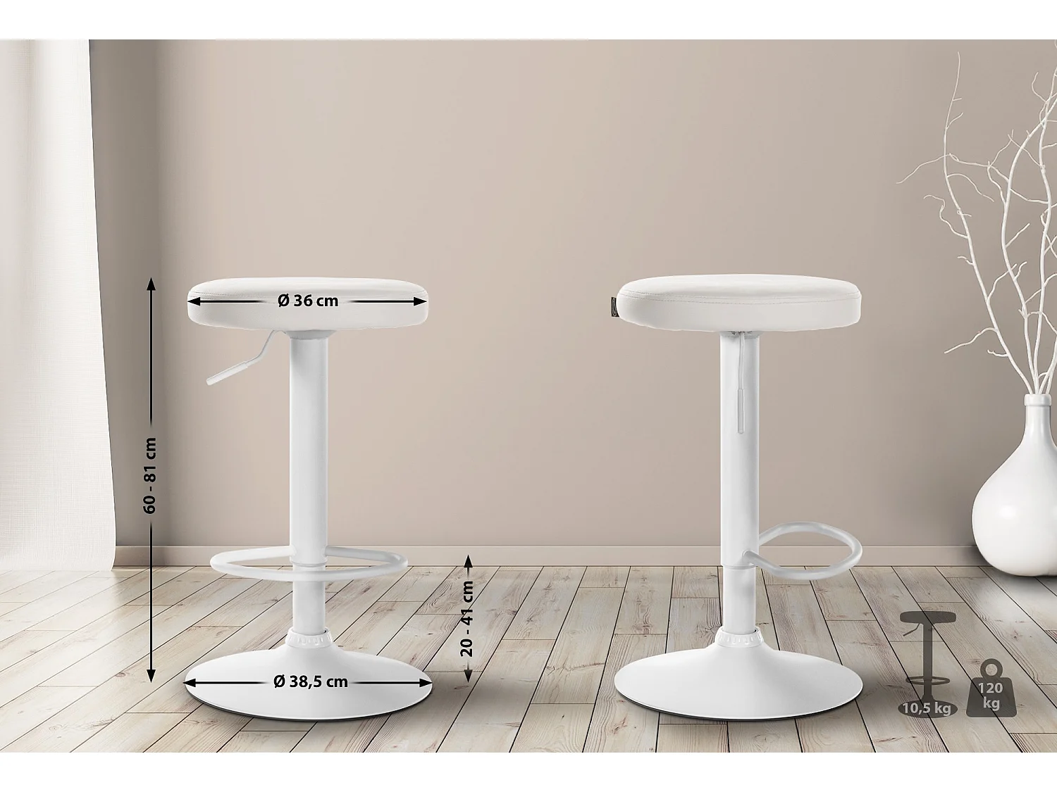 Tabouret de bar - Similicuir & Blanc - Blanc - Ponte