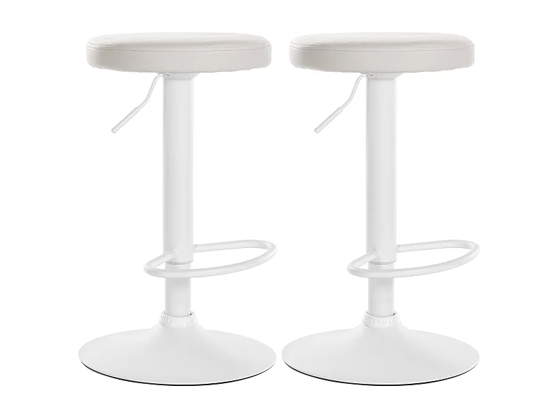 Lot de 2  Tabouret de bar - Similicuir & Métal blanc mat - Blanc - Ponte