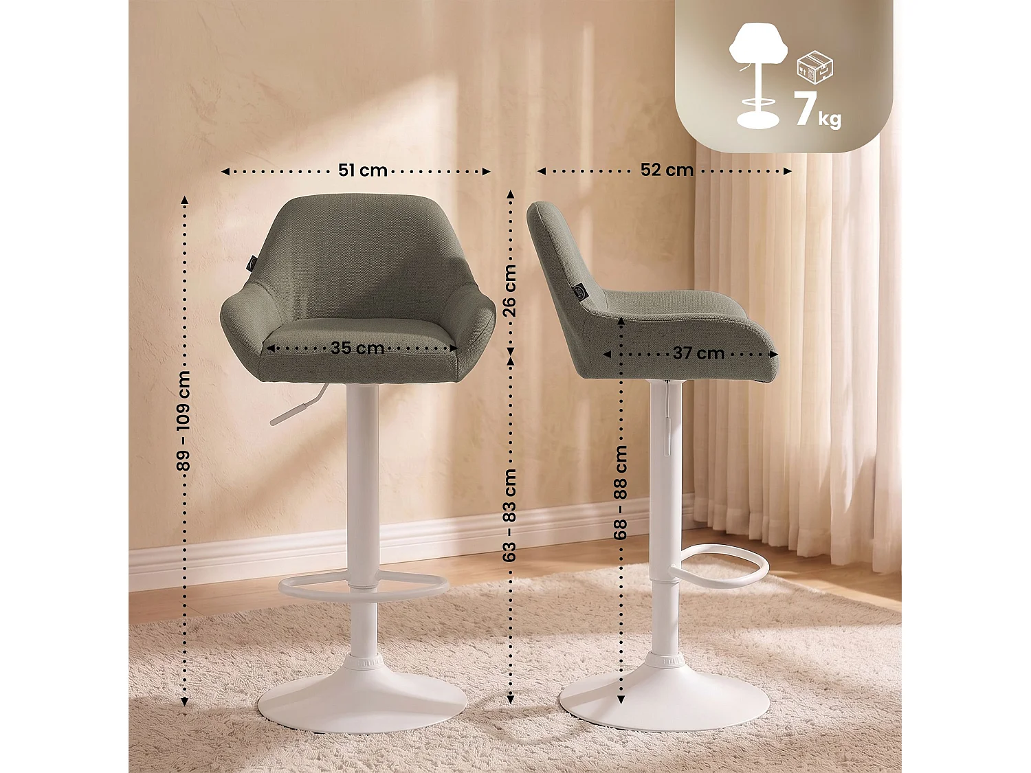 Tabouret de bar - Tissu & Blanc - Taupe - Braga