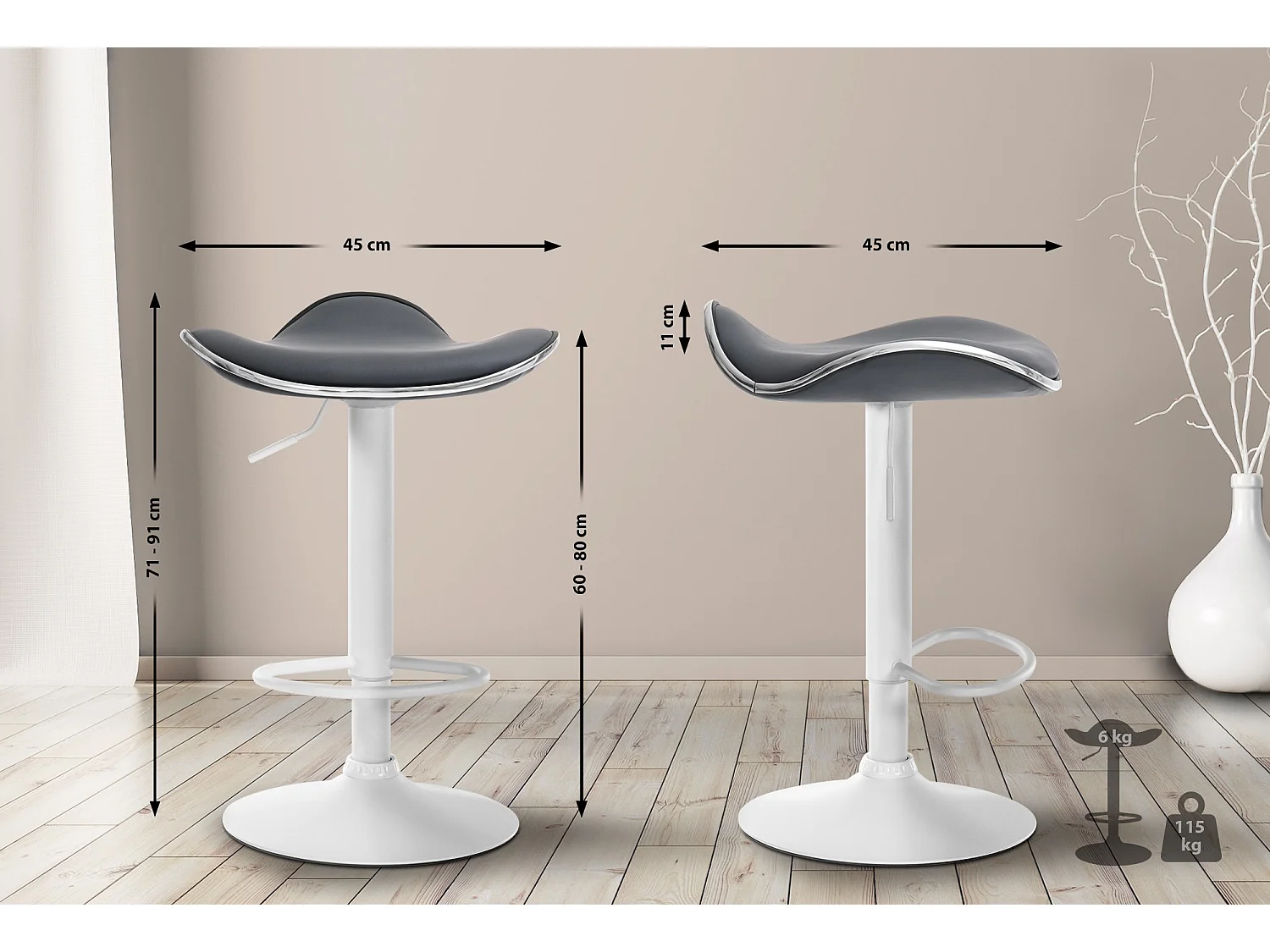 Tabouret de bar - Similicuir - Gris - Shanghai