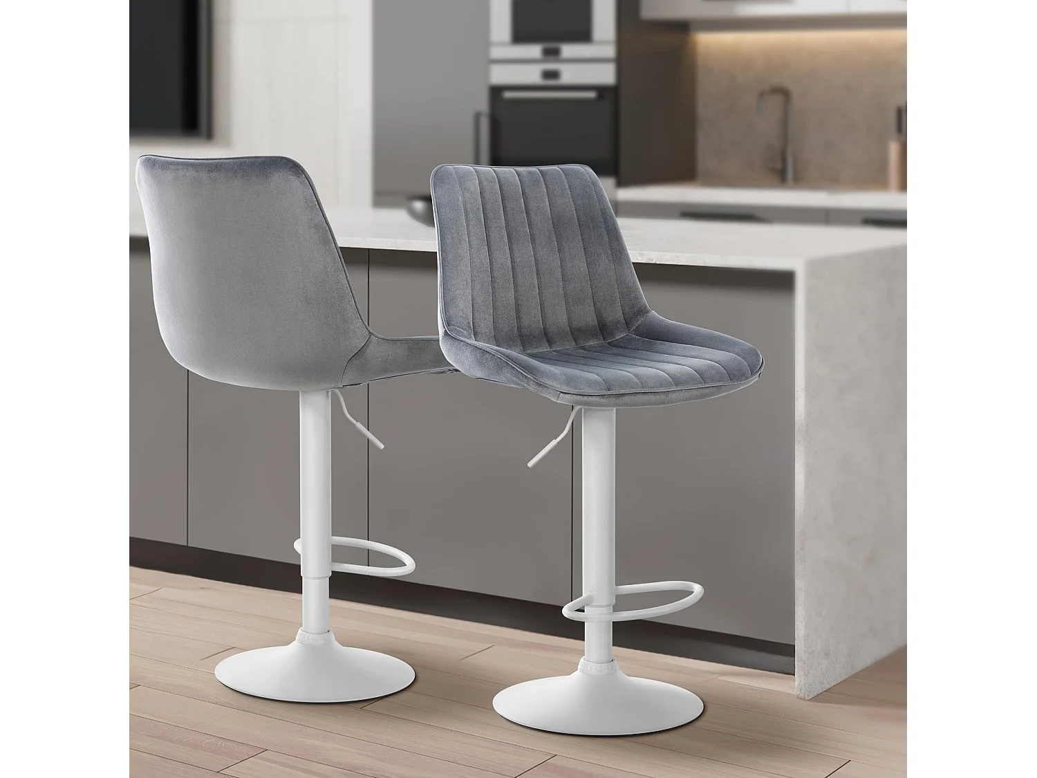 Tabouret de bar - Velours & Blanc - Gris foncé - Toni