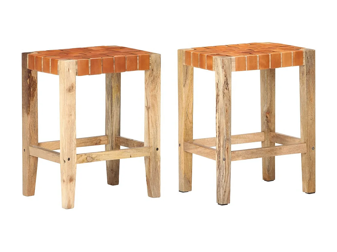 Barhocker 2 Stk. Braun Echtleder 60 cm