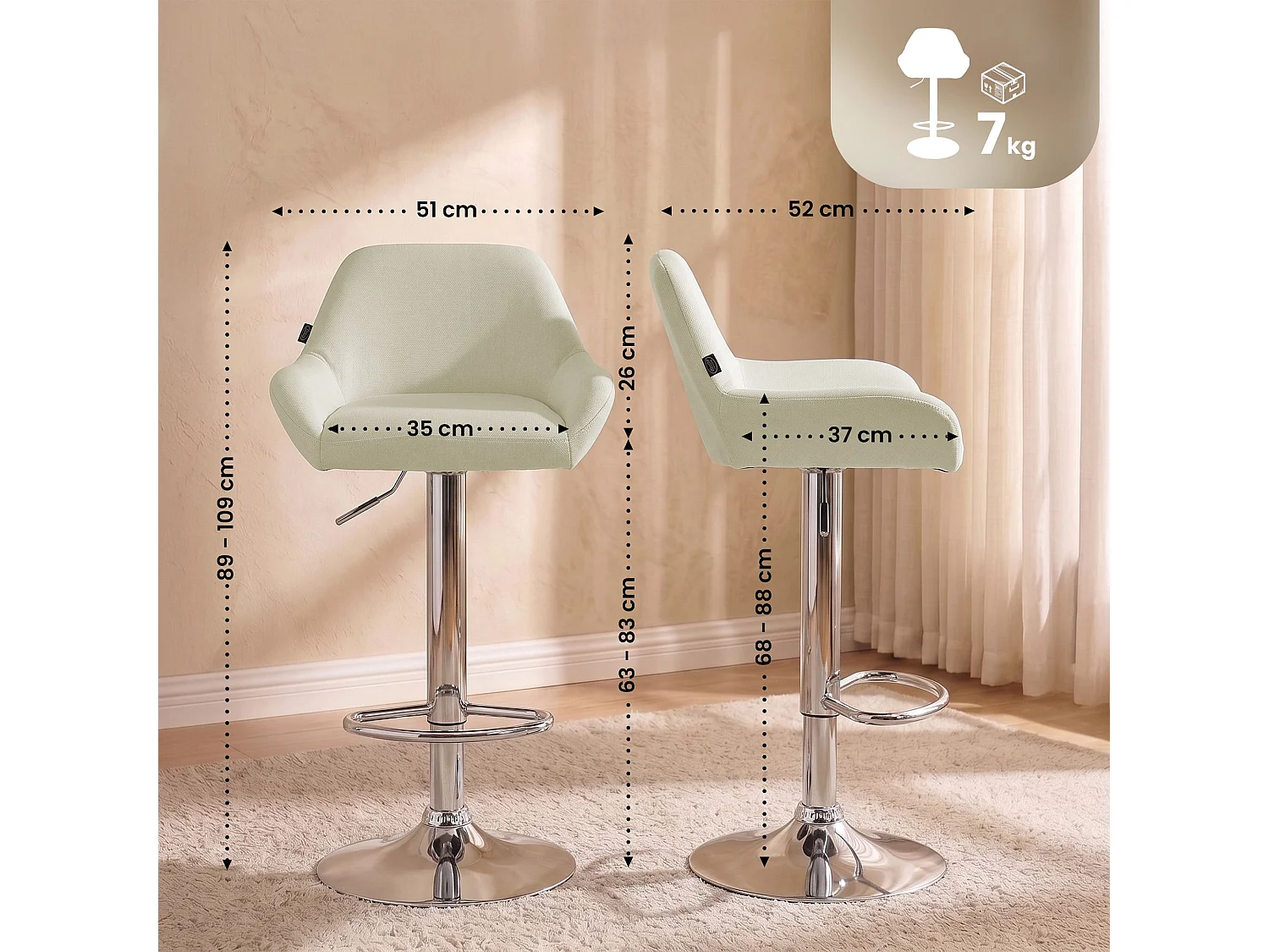 Set van 2  Barkruk - Stof & chroom - creme - Braga